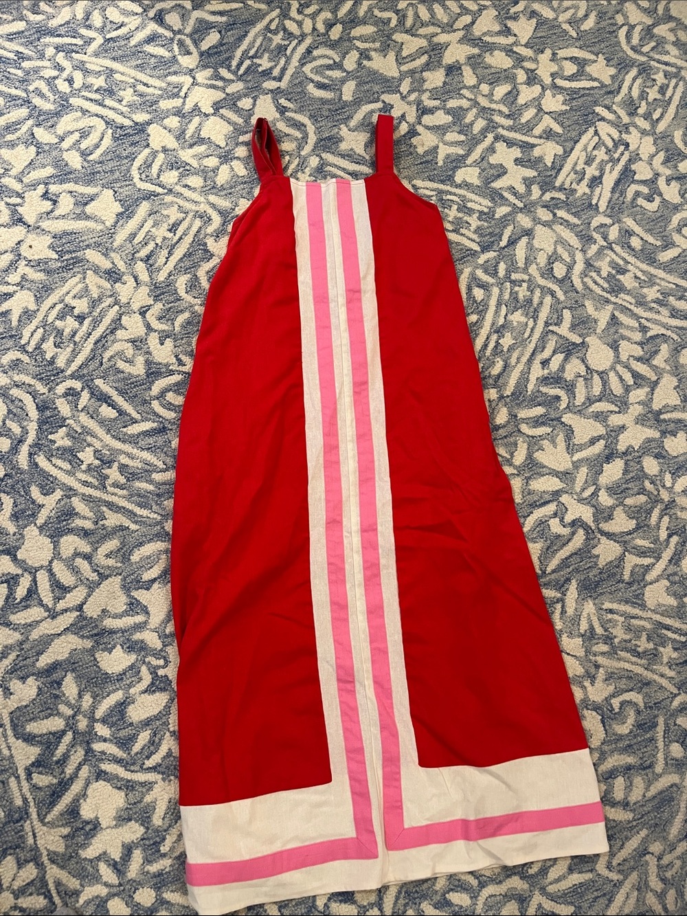 entro Red Dress with Pink and White Stripes